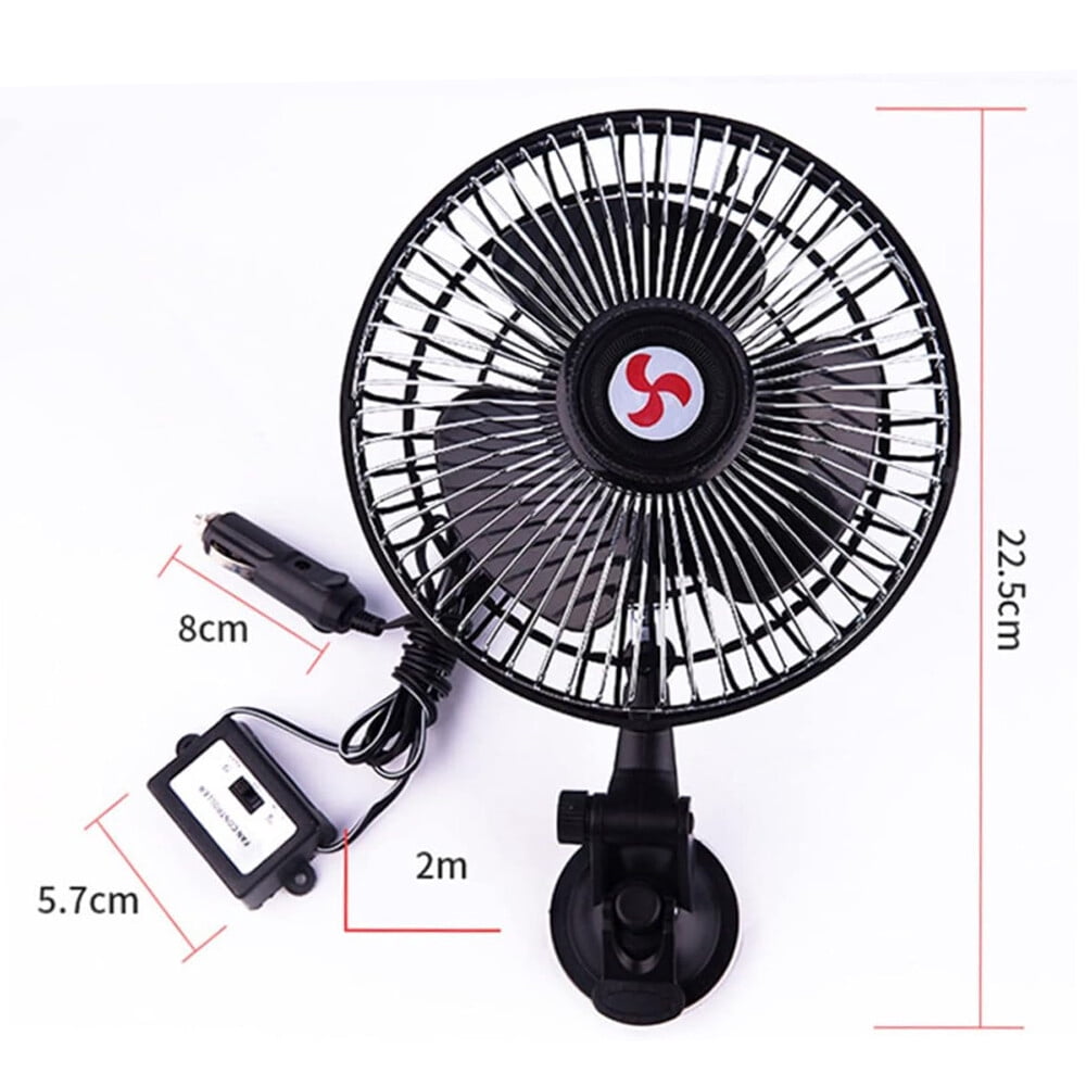 12V Portable Vehicle Auto Car Fan Oscillating Suction Cup 6" Auto Cooling Fan-Suction cup