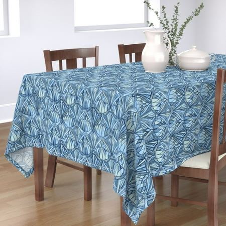 

Cotton Sateen Tablecloth 70 x 90 - Blue Grey Art Deco Diamonds Stained Glass Nouveau Print Custom Table Linens by Spoonflower