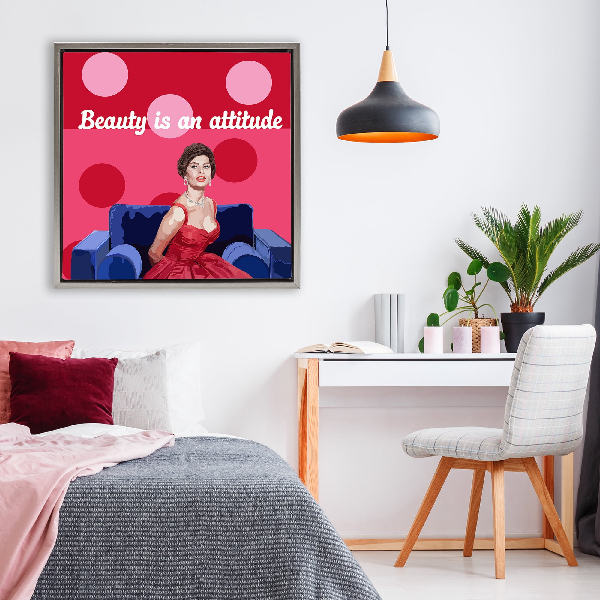 Stupell Industries Beauty Is An Attitude Gray Framed Floater Canvas Wall Art, design by Lynnda Rakos