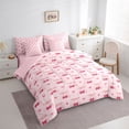 thumbnail image 4 of Homewish Pink Cherry Bowknot Bedding Comforter Set 7 Pieces for Teens, Romantic Love Heart Full Bedding Set, Cute Cartoon Ribbon Reversible Fitted Sheet Flat Sheet, Ultra Soft Bedroom Decor, 4 of 8