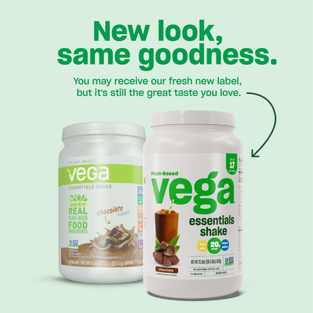 Vega Essentials Plant Protein Powder, Chocolate, 20g Protein, 1.4lb, 21.6oz, with FREE $5 eGift Card Promo