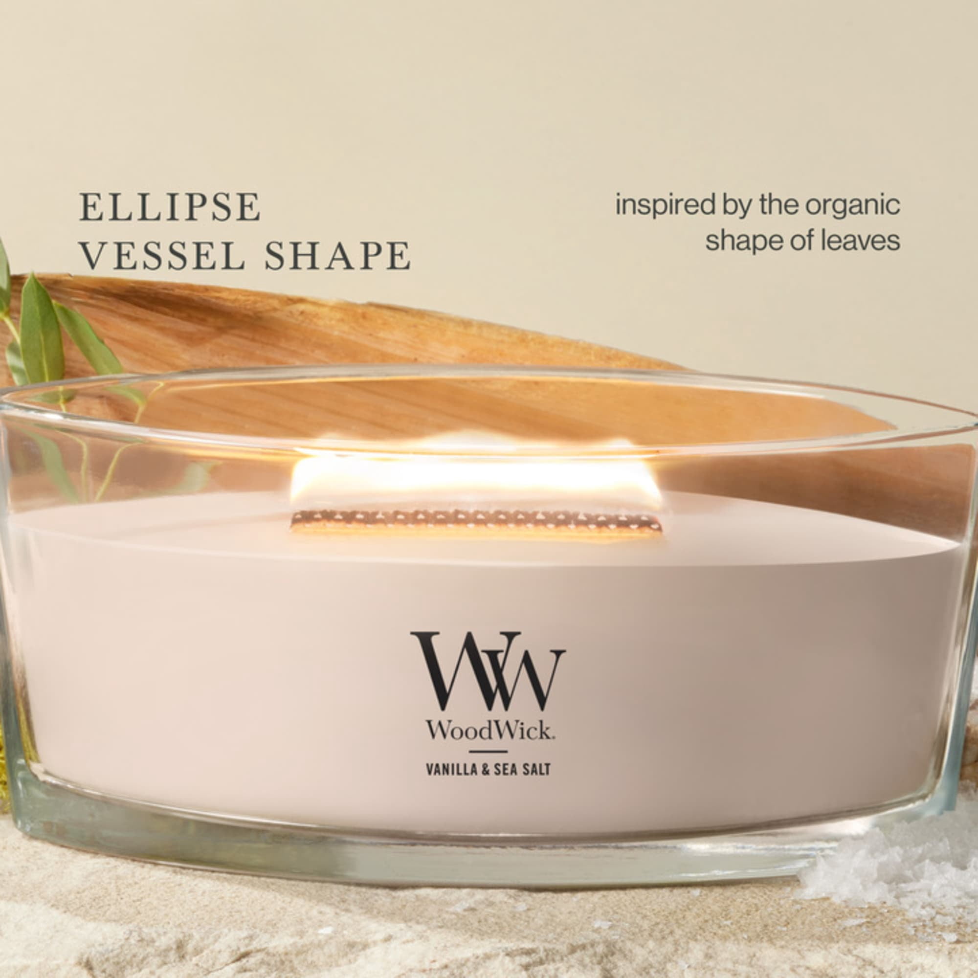 (2 pack) WoodWick Ellipse Scented Candle, Vanilla & Sea Salt Scent, Crackles as it Burns, Up to 50 hours Burn Time, Premium Soy blend, Perfect for gifting, 16oz