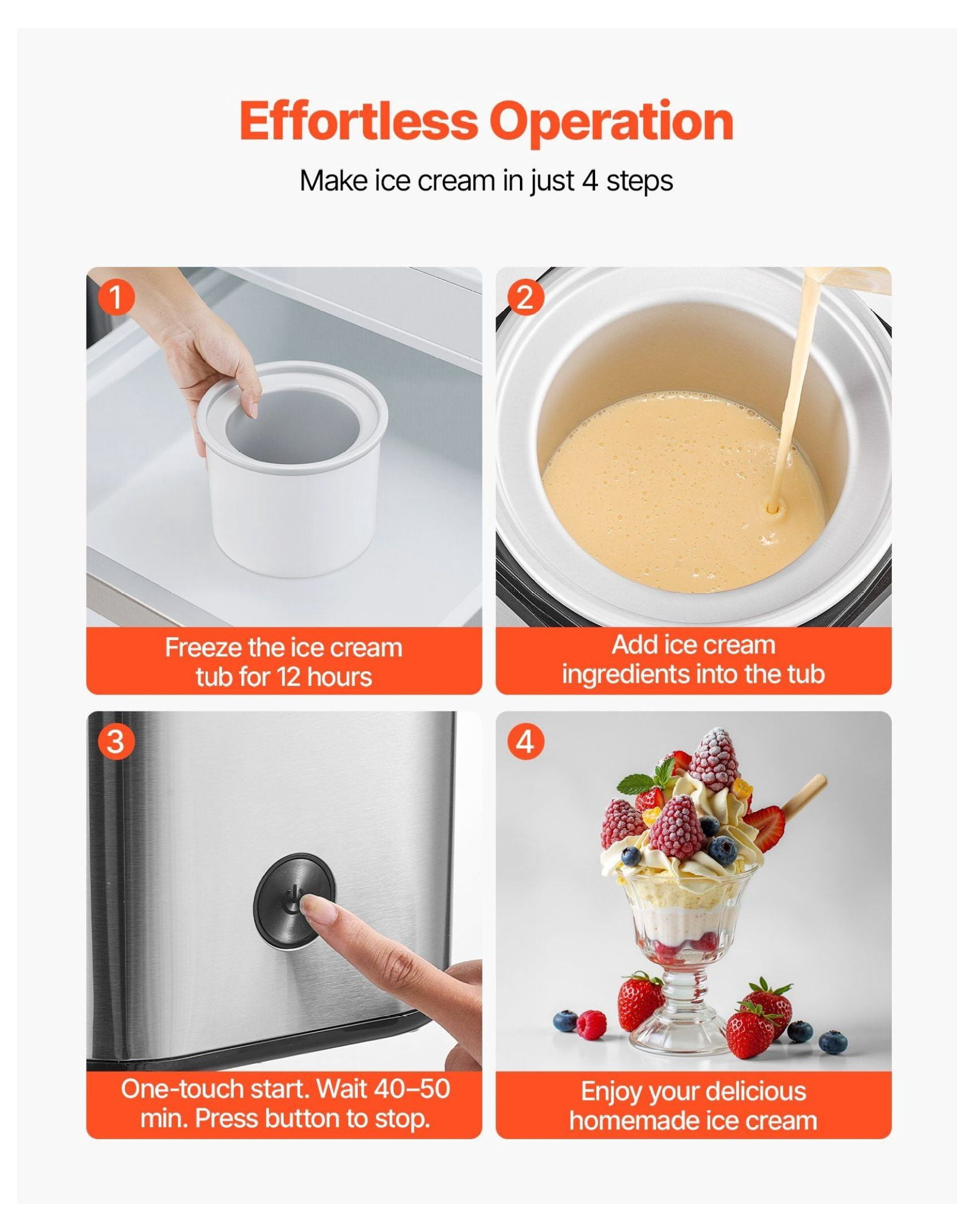 Ice Cream Maker 2.11 Qt, Electric Frozen Dessert Machine, Stainless Steel Shell, Automatic Ice Cream, Yogurt, Sorbet & Gelato Maker, Easy Clean, Silver
