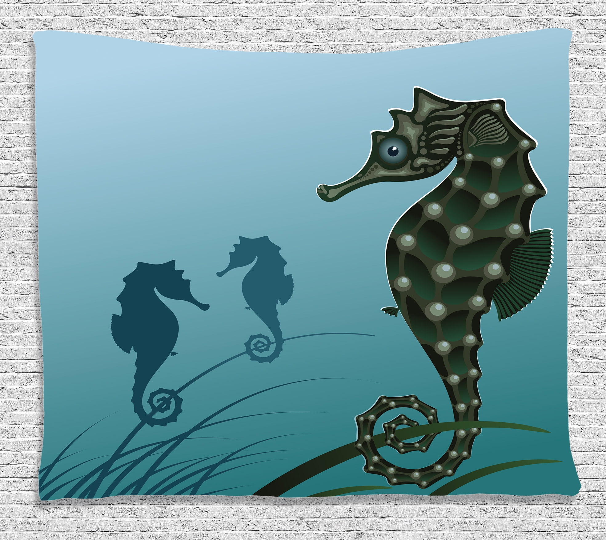 Animal Decor Tapestry, Seahorse Couple Underwater Creature Miss His ...
