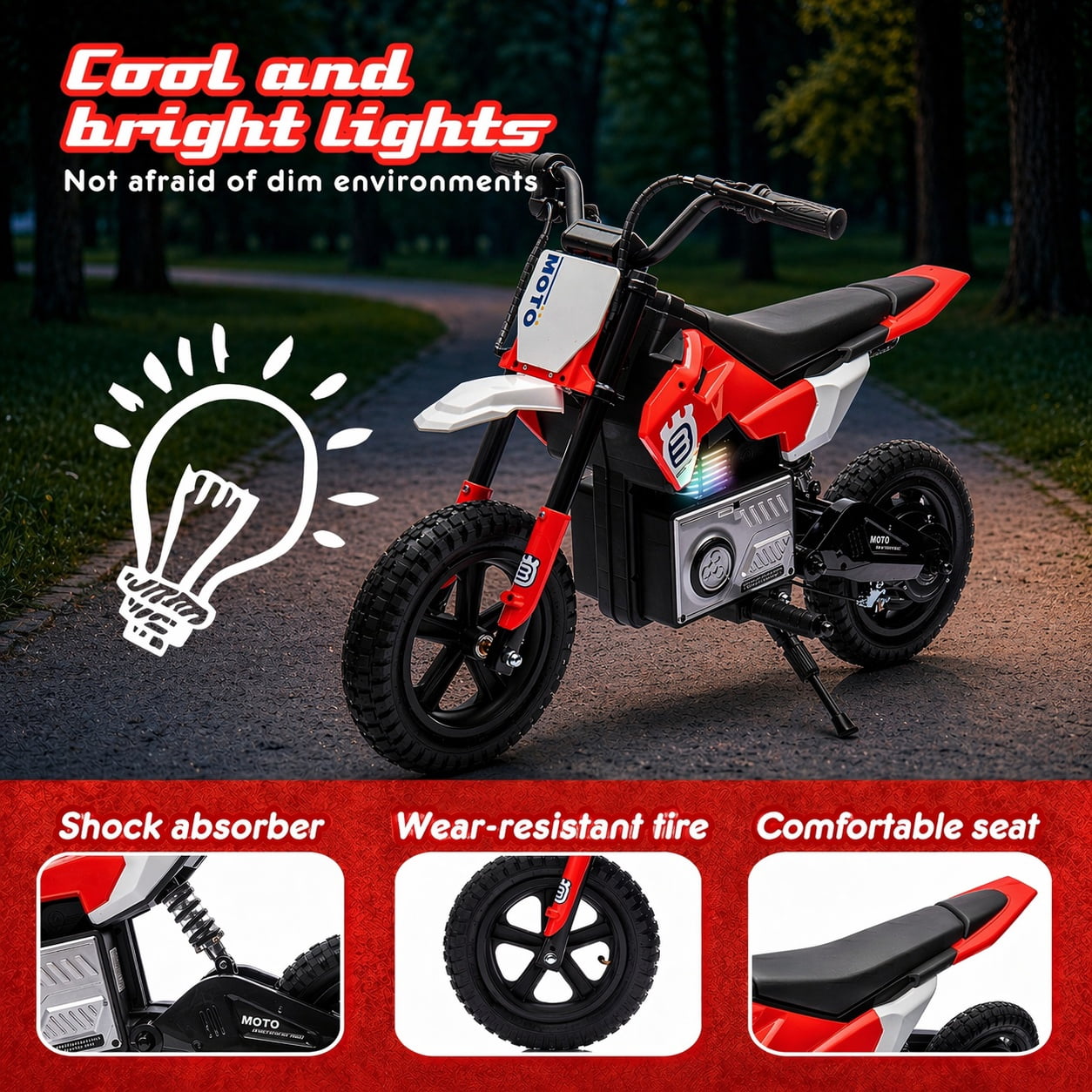 24V Electric Dirt Bike for Kids 5-12, SHINPT Ride On Toys for Kids 5-12, Toddler Motorcycle with 200W Motor, Speeds 3.11-9.32MPH, Electric Toy Motorcycle with Rear Shock Absorber, LED Lamp, Music
