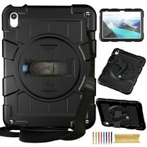 Dteck Case for iPad 10th Generation 10.9" 2022, Military Grade Shockproof Silicone Protective Cover for iPad 10th Gen 10.9 Inch Rotatable Stand with Handle Holder Shoulder Strap Cover, Black
