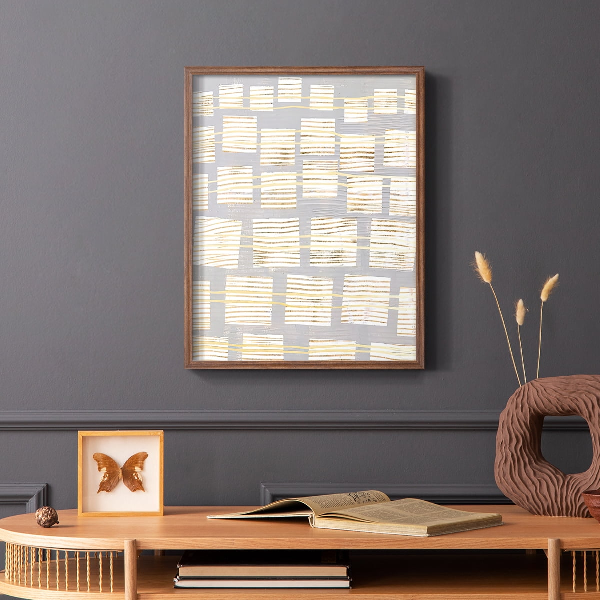 Networks II Framed Print in Brown Solid Wood Framed Print No Nail Hanging