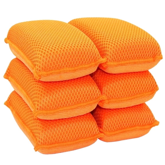 Miracle Microfiber Kitchen Sponge by Scrub-It (6 Pack) - Non-Scratch Heavy Duty Dishwashing Cleaning sponges- Machine Washable- (Orange)