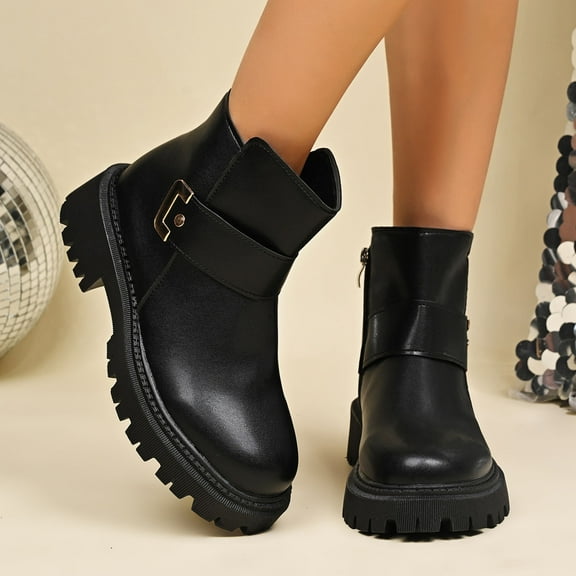 Busydd Booties for Women Casual Comfortable Round Toe Women Footwear Trendy Solid Color Zipper Chunky Heel Womens Ankle Boots 5.5