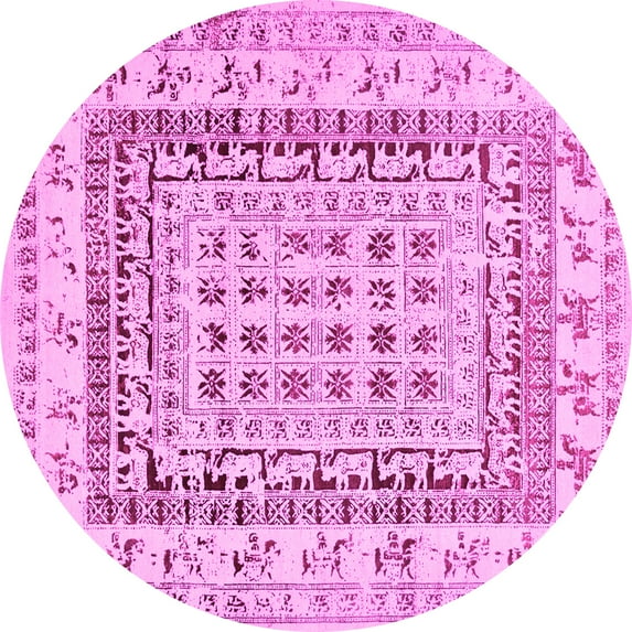 Ahgly Company Indoor Round Oriental Pink Industrial Area Rugs, 7' Round