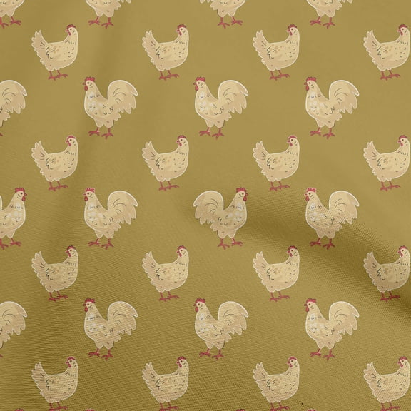 oneOone Georgette Viscose Dark Mustard Fabric Rooster Cock Fabric For Sewing Printed Craft Fabric By The Yard 42 Inch Wide