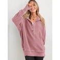 thumbnail image 5 of Women'S Oversized Long Sleeve Hoodie Button-Down V-Neck Sweatshirt Side Slit Casual Pullover Top Peach XXL, 5 of 9