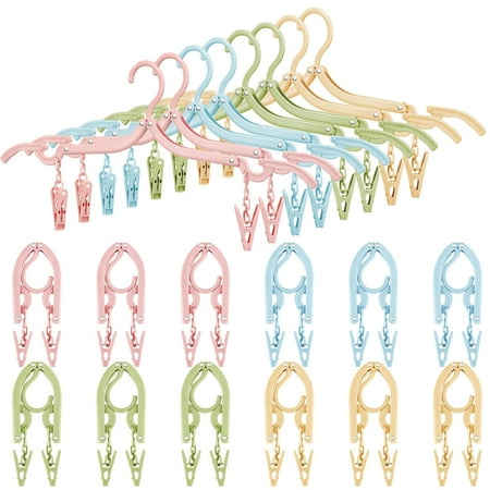 Folding Travel Hangers, 12 Pieces, Colorful, Plastic, Anti-Slip, Portable, Lightweight, Easy to Carry