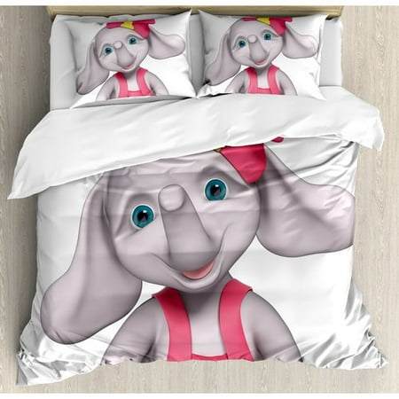 Ambesonne Cheerful Baby Smiling Elephant 3d Cartoon Style Print