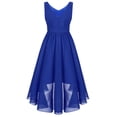 thumbnail image 2 of Linjinx Kids Girls Sleeveless V Neck Junior Bridesmaid Dresses Asymmetrical Hem Chiffon Birthday Blue 14, 2 of 7