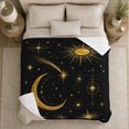 thumbnail image 4 of Golden Sun Crescent Moon And Scattered Stars, Soft Flannel Blanket with Minimal Celestial Illustration Print, Housewarming Gift and Home Decor for Bedroom and Living Room, 4 of 7