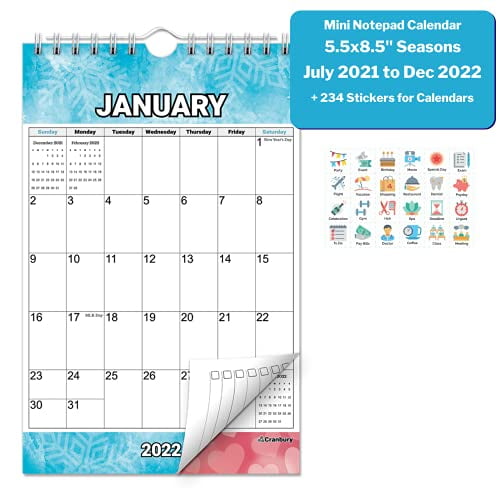 CRANBURY Small Wall Calendar 2021 - Fun Planner Stickers Included Cute 8 x 6 2021 Mini Wall Calendar Non-Glossy Paper Bulletin Board Calandar Spiral Bound with Hanging Hook Floral 