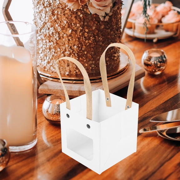 LOLIPPYY 12Pcs Reusable White Bags with Window Handles for Party Treats and Celebration Storage