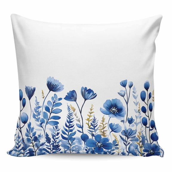 Throw Pillow Covers 20x20 Inch, Blue Poppy Decorative Pillow Cases for Couch Sofa Bed, Botanical Flowers Spring Garden Cotton Linen Square Home Decor Pillowcases with Hidden Zipper