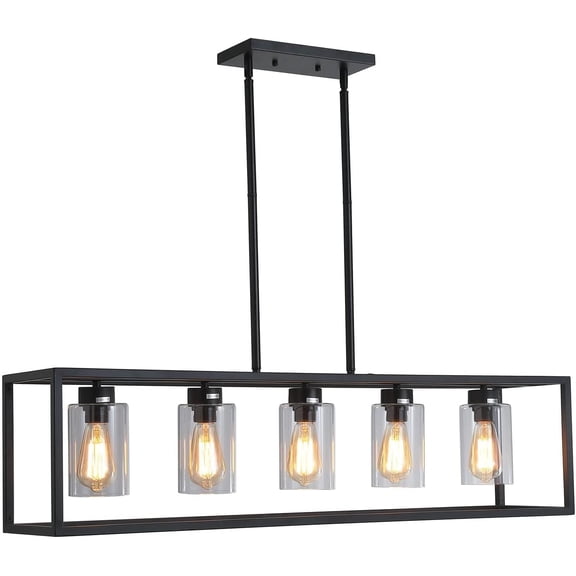 Aiwen 5-Light Kitchen Island Lights Farmhouse Metal Chandelier  Rectangle Linear Pendant Lighting, Black, DK-CIC-B5