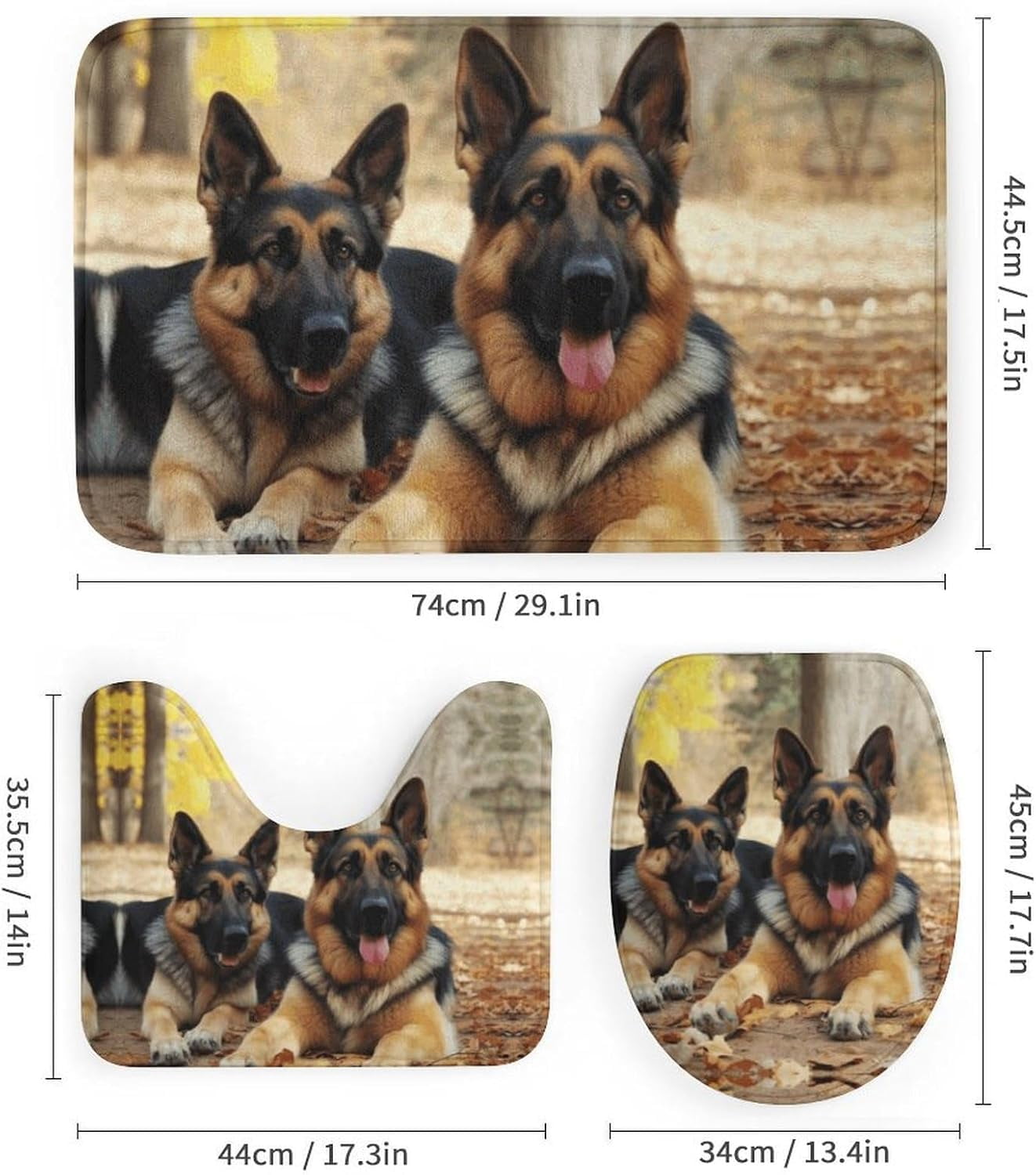 Bath Rug Set 4 Piece German Shepherd Dog Print 4 Piece Bathroom Rug Set,Four Piece Bathroom Sets Including Shower Curtain Sets and Hooks