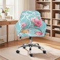 thumbnail image 2 of Xoenoiee Turtle Hibiscus Print Velvet Curved Back Dining Room Chair Covers with Arms Stretch Swivel Bar Stool Chair Slipcover, Removable Vanity Kitchen Office Desk Armchair Protector Covers, 2 of 7