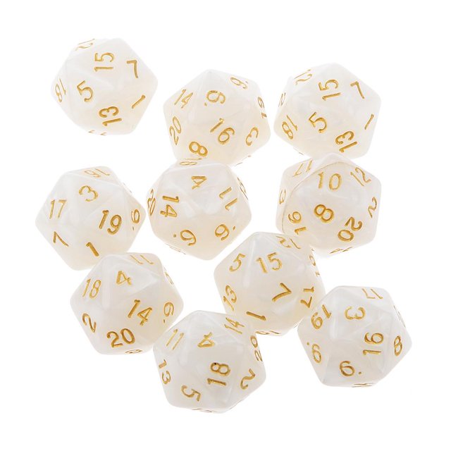 10pcs Veinte Caras Dados D20 Reproducción De Juegos Blanca CUTICAT Dado