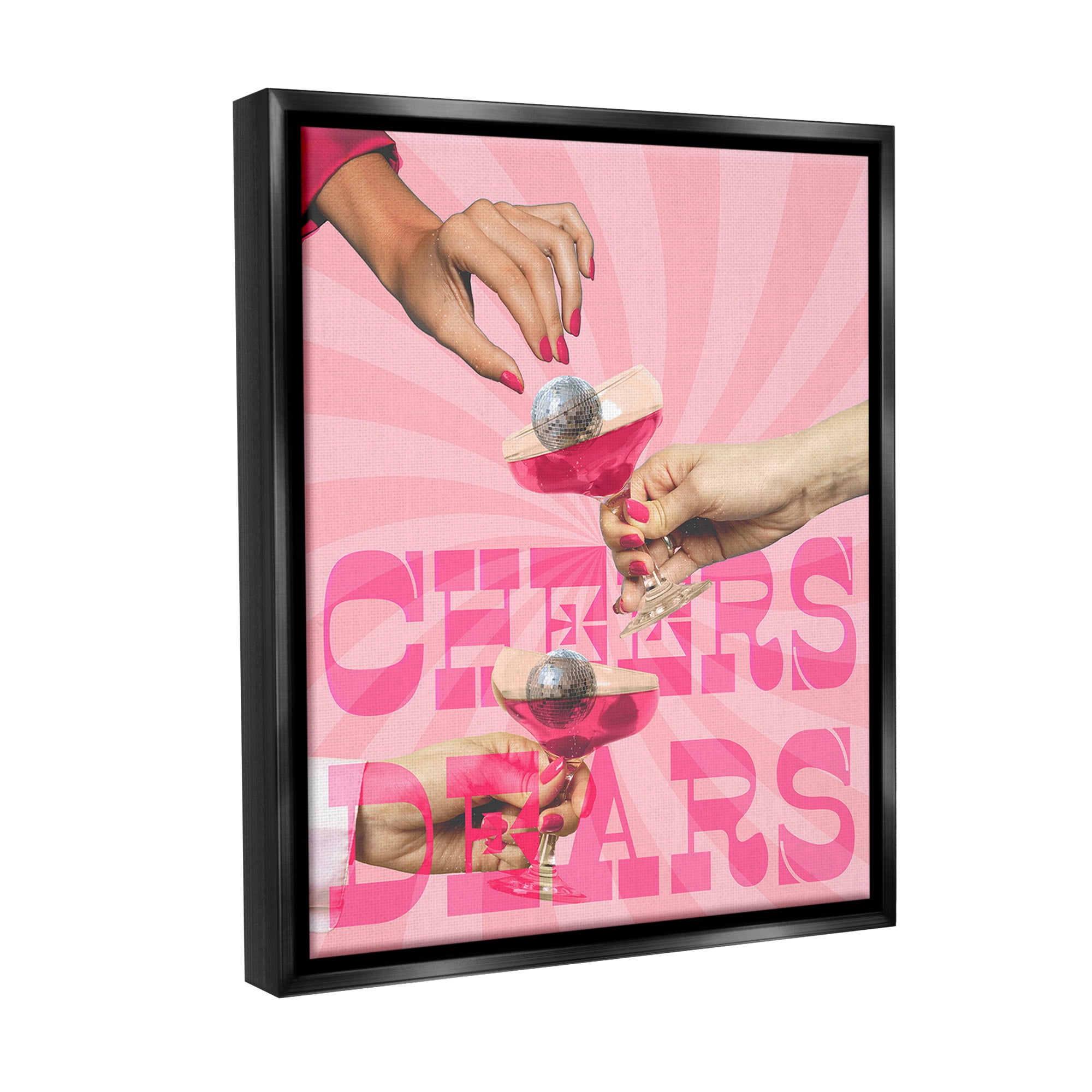 Stupell Industries Groovy Cheers Dears Food & Beverage Painting Black Floater Framed Canvas Art Print Wall Art, 17 x 21