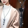 thumbnail image 4 of Eosunjian Faux Crystal Necklace Knotted Beaded Long Tassel Shiny All Match Good Gloss Women Long Pendant Sweater Necklace Jewelry Gift Navy Blue, 4 of 13