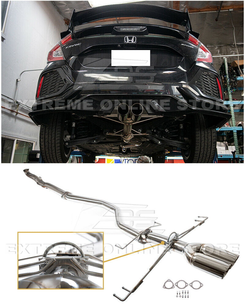 Extreme Online Store Replacement for 2017-Present Honda Civic FK7 Hatchback Sport Stainless Steel Polished Silver Muffler Axle Back 4 Double Wall Dual Tips Cat-Back Exhaust 
