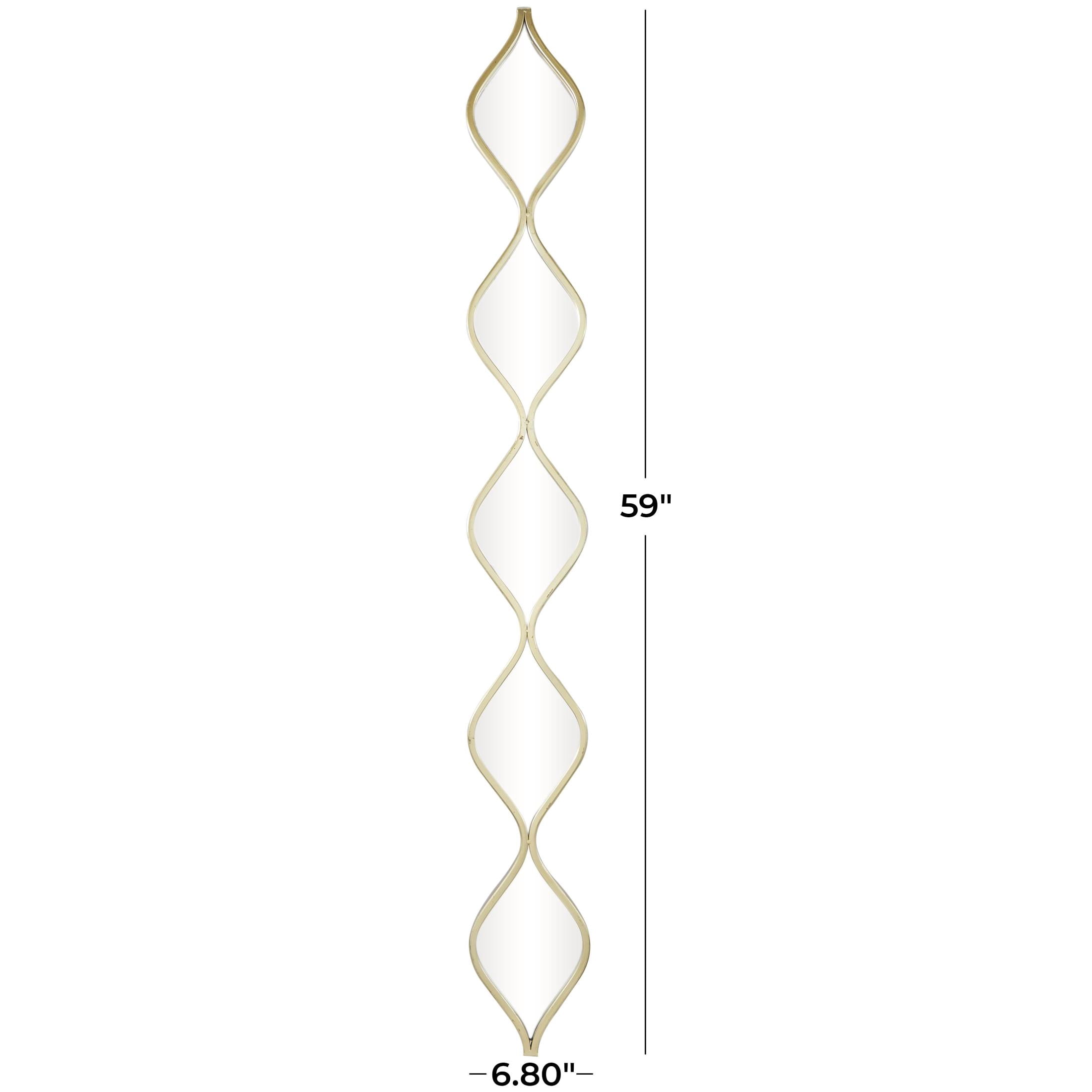 DecMode 7" x 59" Gold Slim Stacked Chain 5 Layer Geometric Wall Mirror with Tear Drop Pattern
