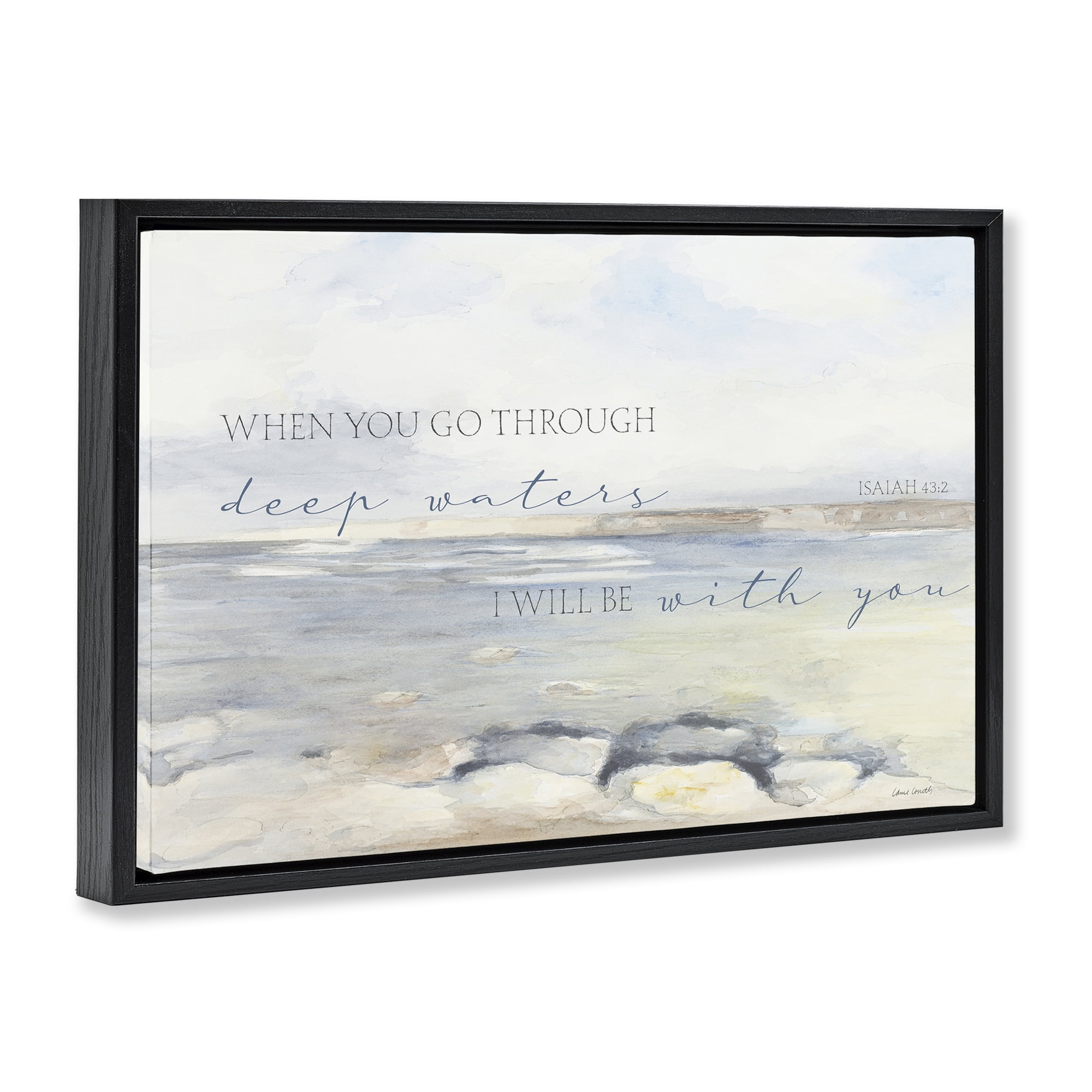 Stupell Industries Deep Waters Isaiah 43:2 Black Framed Floater Canvas Wall Art, design by Lanie Loreth
