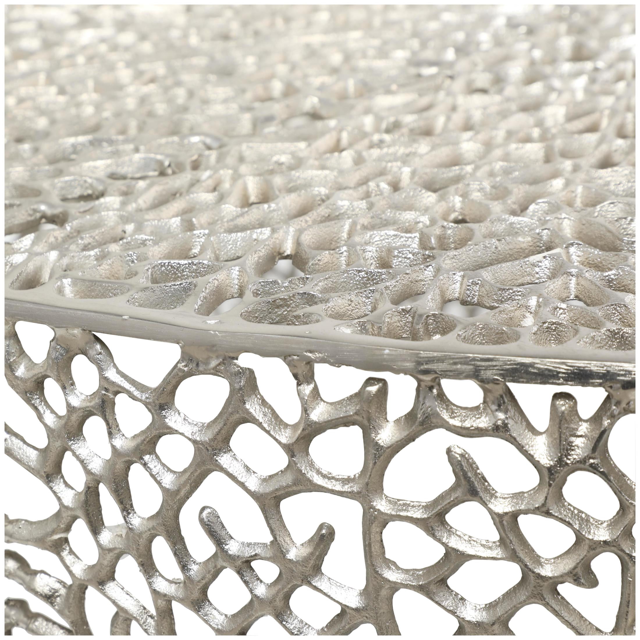 DecMode 44" x 13" Silver Aluminum Metal Abstract Coral Coffee Table, 1-Piece