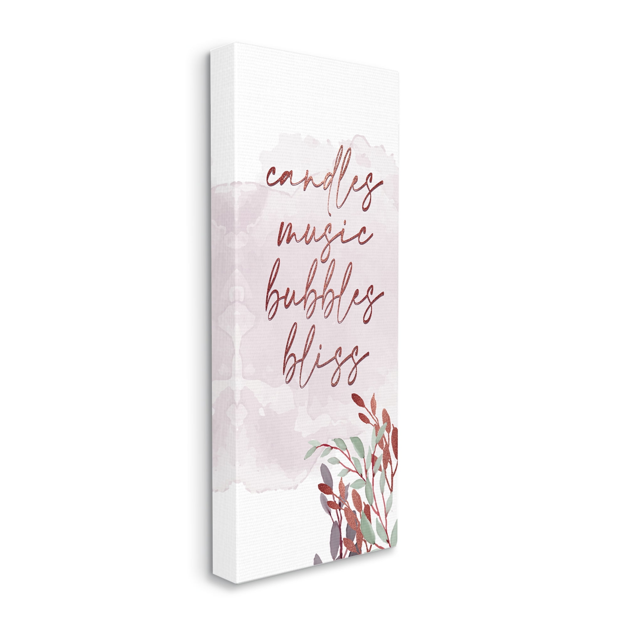 Stupell Industries Pink Bathroom Words Botanical & Floral Painting Gallery Wrapped Canvas Art Print Wall Art, 13 x 30