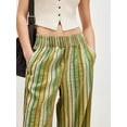 thumbnail image 5 of Women'S Striped Pants High Waist Wide Leg Cotton and Linen Fashion Beach Elastic Waist Casual Flowing Pants Green M, 5 of 6