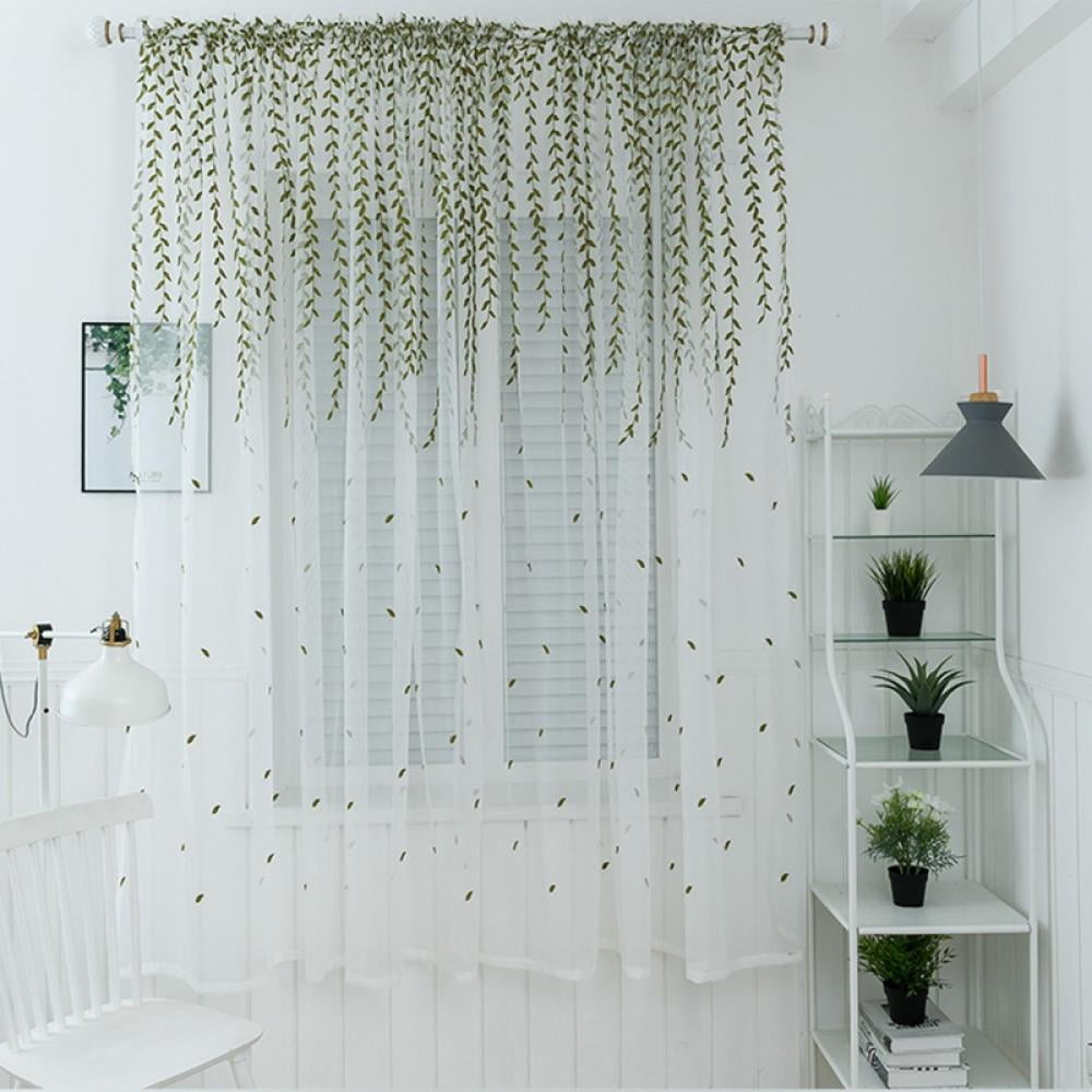 1PC Window Curtains Window Sheer Drapes Plant Embroidery Panel Gauze With Hooks