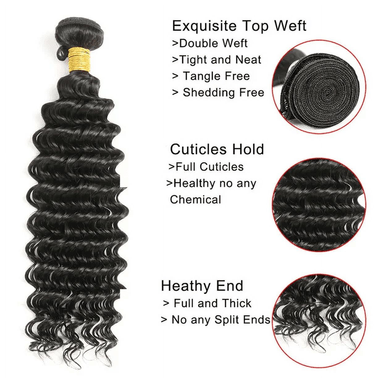 Deep Wave Bundles Brazilian Human Weave Hair 100% Human Wave Unprocessed Virgin Brazilian Human Hair Bundles Extensions Natural Color 10 inch
