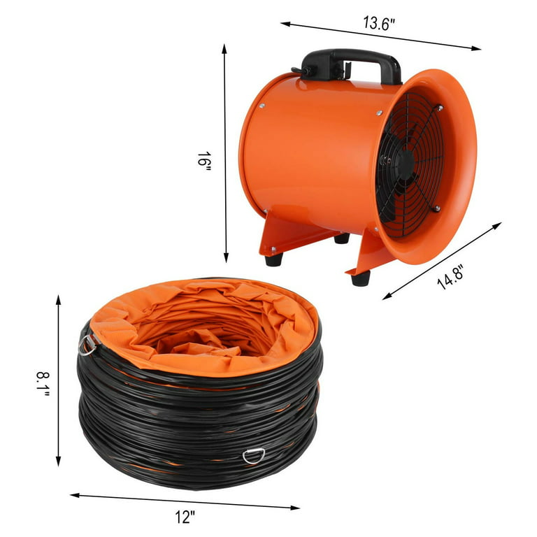 VEVOR Utility Blower Fan, 12inch Portable Ventilator 3900m³/h 1900rpm  2800rpm High Velocity Two-Speed Cylinder Fan 520W Utility Blower with 5m  Duct