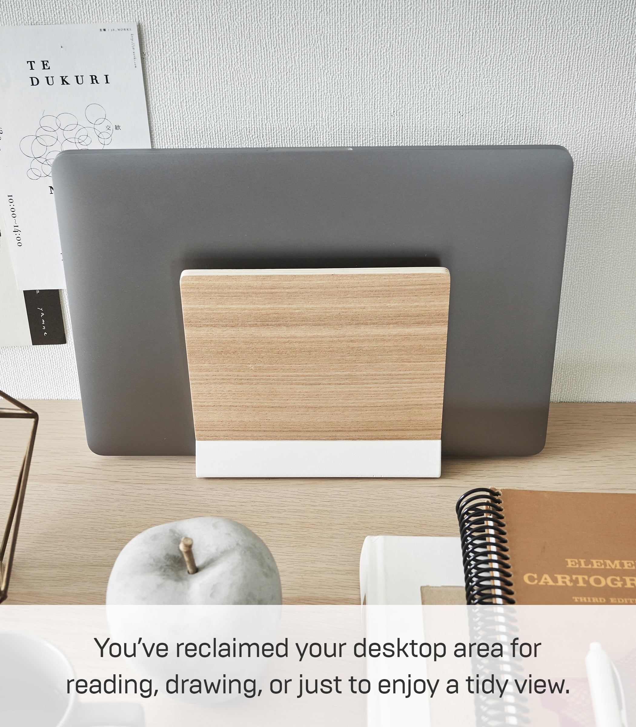 Yamazaki Home Slim Laptop Stand, Ash, Steel + Wood, No Assembly