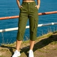 thumbnail image 2 of Khunlpohl Cargo Capri Pants for Women Hiking Outdoor Straight Leg Button Elastic Waist Cropped Pant with Multiple Pockets, 2 of 7