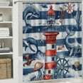 thumbnail image 6 of Orinice  Nautical Ocean Shower Curtain Sets with Rugs Funny Marine Life and Lighthouse Saioat Fabric Shower Curtain with Hooks Navy Blue and White Striped Bathroom Curtains Shower Set,  60x72, 6 of 7