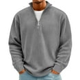thumbnail image 2 of Mens Corduroy Quarter Zip Pullover Mock Neck Long Sleeve Sweatshirt Casual Loose Fall Top Gray M, 2 of 6