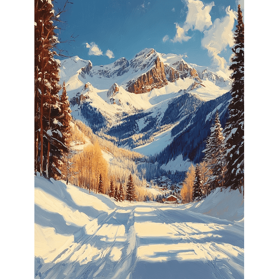 Snowy Mountain Landscape Canvas Print/Wall Art， Suitable for Living Room， Bedroom， Office， Hotel， and Cabin Decor.