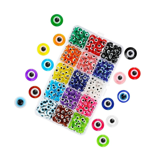 450x Perles Œil Maléfique 8mm Perles Rondes Plates 8mm Petites Perles à Rayures pour Collier Fait Main