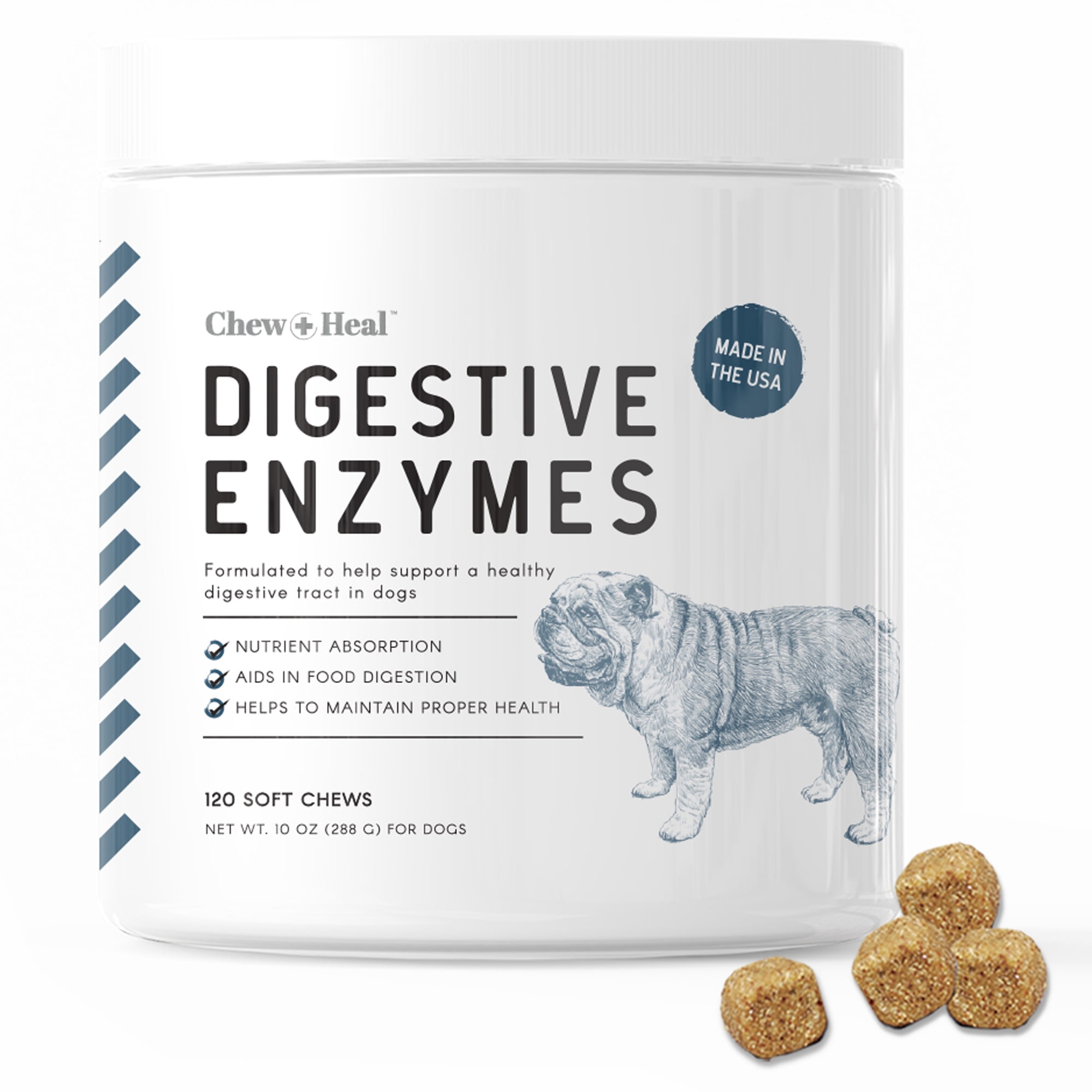 Chew + Heal Digestive Enzyme Supplement for Dogs 120 Soft Chew Treats