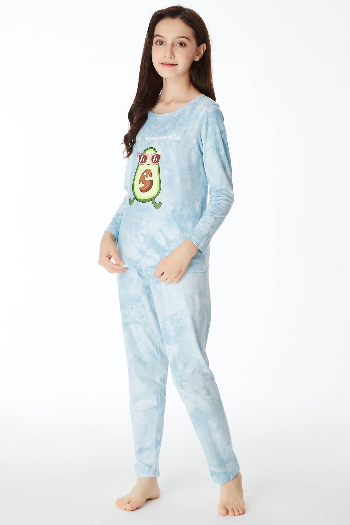 Beezizac Little & Big Girls 2-PCS Long Cotton Pajama Set Fall/Winter Avocado PJS Size 14