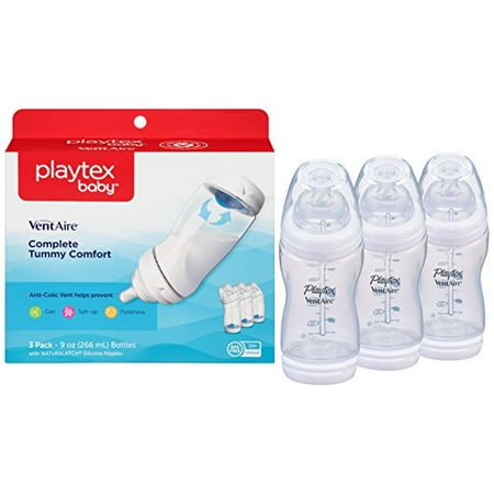 Playtex Baby Angled Bottles, Anti-Colic, Silicone Nipples, Box of 3, 9 Oz each