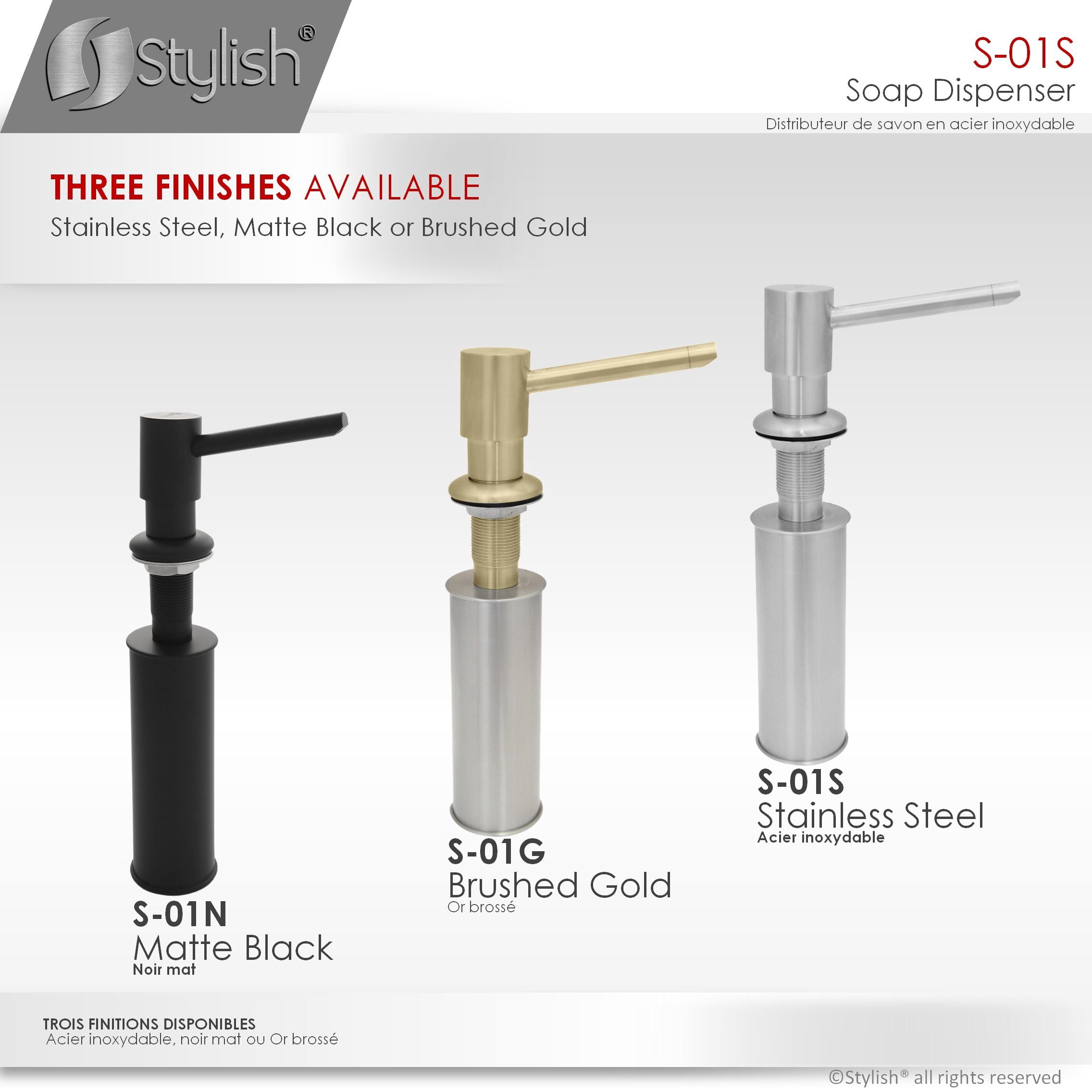 Stylish Ht 4" & 240 ml Brushed Stainless Steel Soap Dispenser for Kitchen Sink S-01S