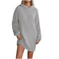 thumbnail image 3 of Meichang Women's Fuzzy Nightgown Hooded Fleece Sleepwear Short Nightgown Long Sleeve Loose Warm Winter Sleepdress Soft Plush Hoodie Sweatshirt Dress, 3 of 6