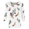 thumbnail image 4 of Pompotops Mode Femme T-Shirt Col Rond Manches 3/4 Imprimé Blouse Hauts Chandail en Molleton Liquidation, 4 of 5